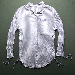 NWTSavageXFenty Women XS Striped Long Sleeve Collared Sleep Shirt Lavender White